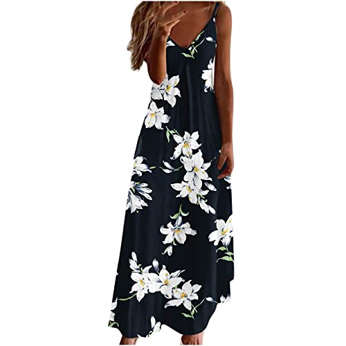 Sommerkleid Damen Boho Strandkleid Langes Maxikleid Elegantes Abendkleid für Hochzeit Sommer Abschlusskleid Party Ballkleid Fashion Sommerkleid Blumenmuster Sexy V-Ausschnitt Urlaubs Hawaii Kleider von Yourumao