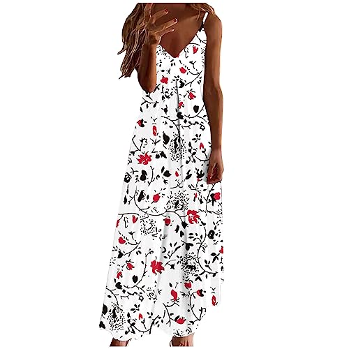 Sommerkleid Damen Elegantes Abendkleid für Hochzeit Boho Strandkleid Langes Maxikleid Sommer Abschlusskleid Party Ballkleid Fashion Blumenmuster Cocktailkleid Sexy V-Ausschnitt Urlaubs Hawaii Kleider von Yourumao