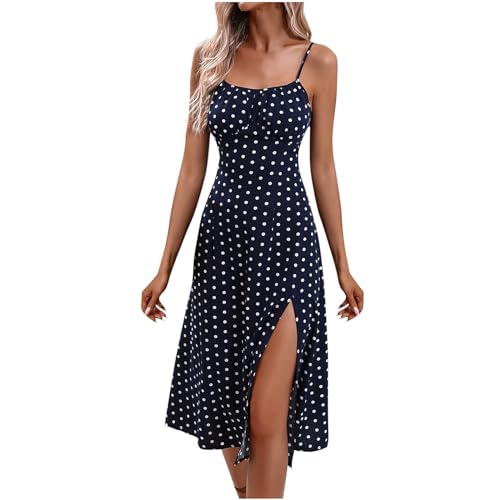 Sommerkleid Damen Sexy Abendkleider Knielang Strandkleid Vintage Polka Dots Cocktailkleid Party Ballkleider Spaghettiträger Festliche Kleider Sommer Trägerkleid Ärmelloses Split Freizeit Wickelkleid von Yourumao