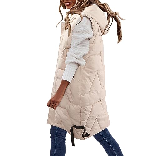 Steppweste Damen Lang Weste Ärmellose Daunenweste Leicht Longweste Übergangsmantel Elegant Herbstmantel Winterjacke Warm Kapuzenjacke Reissvers Winterweste Daunenjacke Oversize Damenwesten mit Kapuze von Yourumao