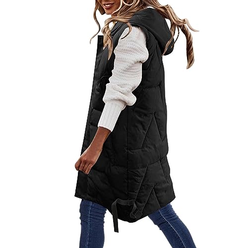 Steppweste Damen Lang Weste Ärmellose Daunenweste Leicht Longweste Übergangsmantel Elegant Herbstmantel Winterjacke Warm Kapuzenjacke Reissvers Winterweste Daunenjacke Oversize Damenwesten mit Kapuze von Yourumao