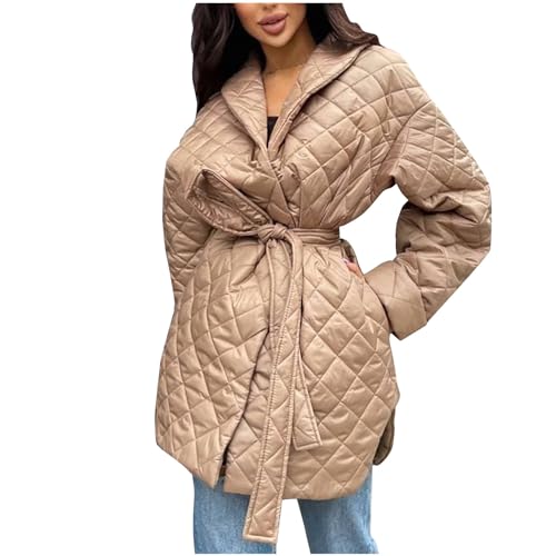 Übergangsjacke Lang Steppmantel Leichte Daunenjacke Winterjacke Mantel Steppjacke 2023 Damen Oversize Gesteppte Jacke Winddicht Pufferjacke Daunenmantel Outdoorjacke Sportjacke Parka Übergang Taschen von Yourumao