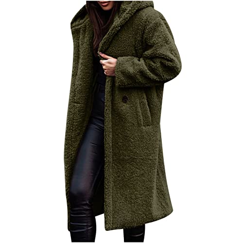 Warme Herbst Mantel Winterjacke Damen Fleecejacke, Plüschjacke Teddy Fleece Flauschig Hoodie Jacken Wintermantel Lang Oversize Fleecemantel Kapuzenpullover Übergangsjacke Sherpa Jacke Casual Locker von Yourumao