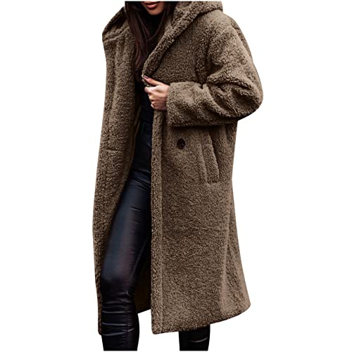 Warme Winterjacke Fleecejacke Herbst Mantel Damen Plüschjacke Flauschig Hoodie Jacken Teddy Fleece Wintermantel Vorne Offene Lang Fleecemantel Übergangsjacke Kapuzenpullover Sherpa Jacke Winterparka von Yourumao