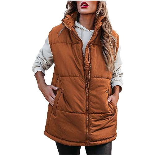 Weste Damen Jacke Steppweste Ärmellose Warm Winterjacke Daunenweste Steppjacke Herbst Parka Puffer Jacke Streetwear Mantel Lang Einfarbig Dünne Übergangsjacke Gilets Gesteppte Weste Funktionsjacke von Yourumao