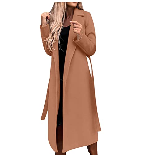 Winterjacke Damen Elegant Wollmantel Übergangsjacke Trenchcoat Lange Wintermantel Umlegekragen Overcoat Wolljacke Steppjacke Einfarbig Pea Coat Windjacke Cardigan Outwear Winddichter Mantel mit Gürtel von Yourumao