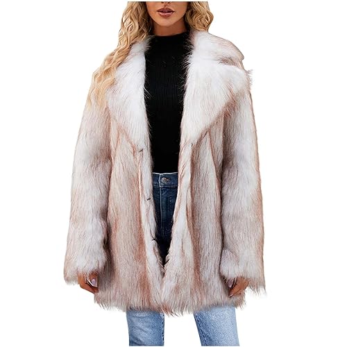 Winterjacke Damen Kunstfell Warme Kunstpelz Felljacke Plüschjacke Flauschige Dicker Faux Pelzmantel Pelzjacke Wintermantel Sexy Elegant Outwear Cardigan Parka Lang Umlegekragen Fellmantel Baggy von Yourumao