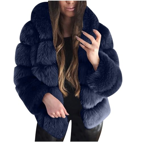 Winterjacke Damen Kunstpelz Warme Kunstfell Faux Pelzmantel Flauschige Dicker Plüschjacke Felljacke Langarm Outwear Pelzjacke Wintermantel Elegant Parka Oversize Fellmantel Kapuzenjacke Cardigan von Yourumao