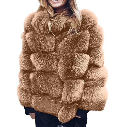 Winterjacke Kunstfell Warme Kunstpelz Damen Dicker Faux Pelzmantel Plüschjacke Flauschige Felljacke Oversize Fellmantel Strickjacke Parka Pelzjacke Outwear Wintermantel Langarm Elegant Halloween von Yourumao