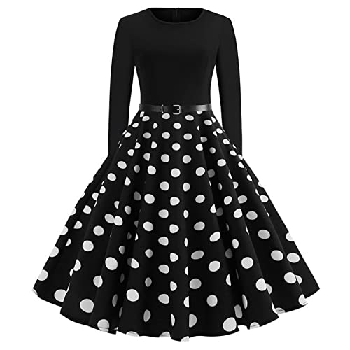 Yourumao 50er Jahre Kleider Damen Rockabilly Petticoat Kleid Hepburn Stil Cocktailkleider Vintage Kleid Faltenrock Polka Dot Festlich Partykleid Elegant Abendkleid Halloween Fasching Karneval Kostüm von Yourumao