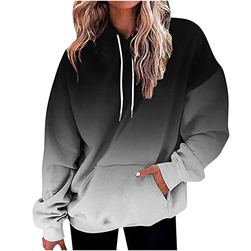 Yourumao Hoodie Damen Oversized Pullover Sweatshirt Farbverlauf Kapuzenpullover Streetwear Outdoor Freizeit Oberteile Winter Langarm Kapuzenpulli Kordelzug Kapuze Winterpullover Frauen Tasche Pulli von Yourumao