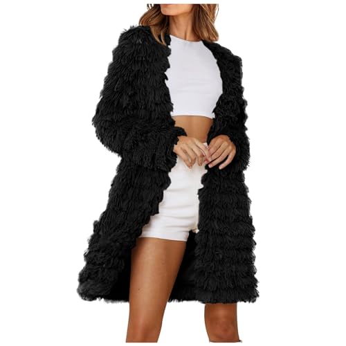 Yourumao Kunstfell Warme Kunstpelz Damen Winterjacke Pelzjacke Elegant Outwear Wintermantel Flauschige Felljacke Dicker Faux Pelzmantel Plüschjacke Fellmantel Lang Parka Strickjacke Halloween Kostüm von Yourumao