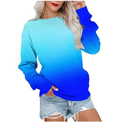 Yourumao Langarmshirt Damen Pullover Sweatshirt Mode Farbverlauf Streetwear Langarm Shirts Winter Baumwolle Oberteile Freizeit Rundhals Blusen Outdoor Locker Longshirt Warm Winterpullover Tunika von Yourumao