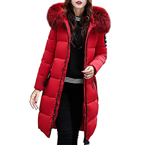 Yourumao Leichte Daunenjacke Übergangsjacke Steppmantel Lang Damen Mantel Herbst Winterjacke Steppjacke, Pufferjacke Kunstfell Kapuze Elegant Gesteppte Jacke Daunenmantel Winterparka Outdoorjacke von Yourumao