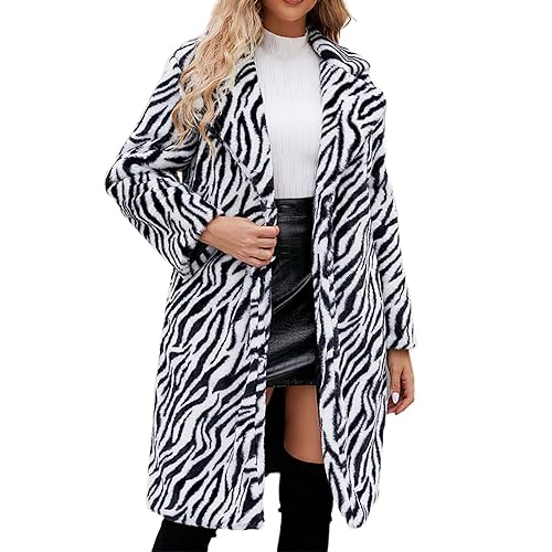 Yourumao Warme Kunstpelz Damen Kunstfell Winterjacke, Faux Pelzmantel Flauschige Felljacke Dicker Plüschjacke Leopard Cardigan Parka Fellmantel Pelzjacke Leopard Outwear Elegant Wintermantel Freizeit von Yourumao