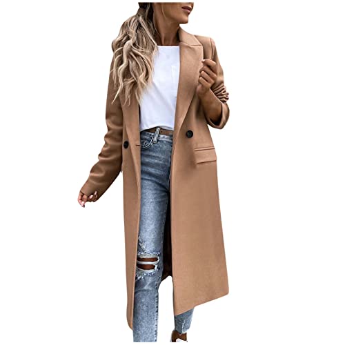 Yourumao Winterjacke Trenchcoat Damen Lang Wollmantel Übergangsjacke Warm Wintermantel Elegant Herbstjacke Outwear Oversize Winddichter Mantel Parka Dufflecoat Einfarbig Revers Overcoat Wolljacke von Yourumao