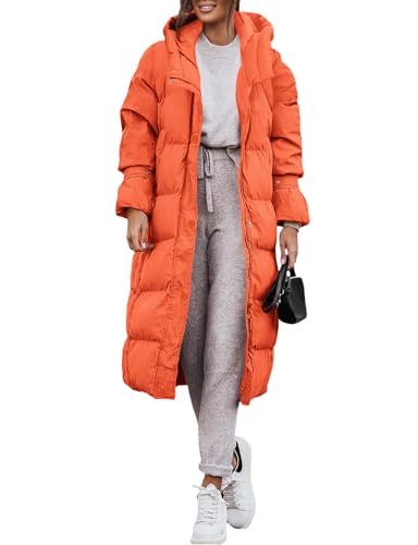 Yousify Puffy Jacke Damen Lange Wintermäntel 2023 Zip Up Gepolsterter Mantel Maxi Länge Oberbekleidung S-2XL, 02-orange, Large von Yousify