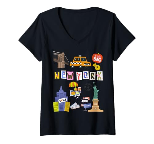 Damen Kids New York City Taxi Hot Dogs Souvenir für Jungen und Mädchen T-Shirt mit V-Ausschnitt Damen Kids New York City Taxi Hot Dogs Souvenir für Jungen und Mädchen T-Shirt mit V-Ausschnitt von Youth American USA Tourist NYC Statue of Liberty