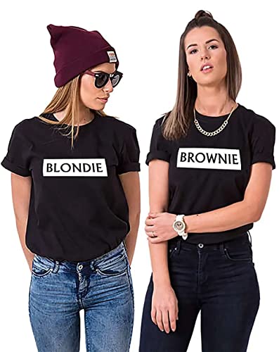Best Friends T-Shirts Damen Blondie Brownie Shirt BFF (SCHWARZ Brownie XXL) von Youth Designz