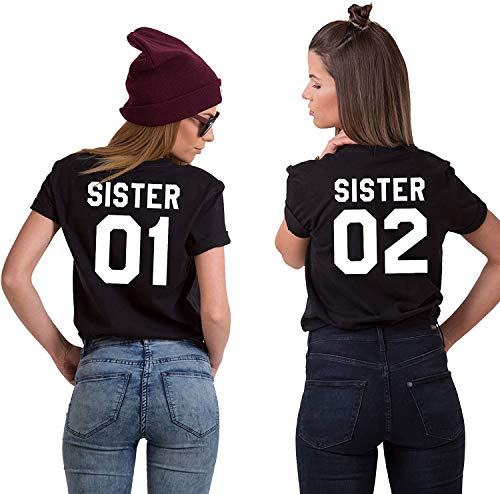 Best Friends BFF Beste Freunde T-Shirt für Zwei Mädchen Damen Tshirt (SCHWARZ Sister 01 M) von Youth Designz