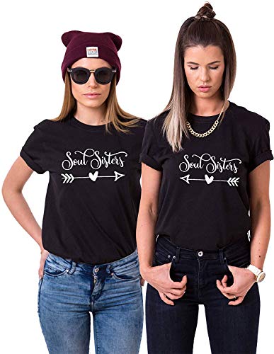 Best Friends BFF Beste Freunde T-Shirt für Zwei Mädchen Damen Tshirt (Schwarz Soulsisters Rechts S) von Youth Designz