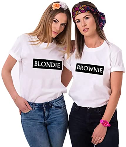 Best Friends T-Shirts Damen Blondie Brownie Shirt BFF - 1x Brownie Weiß M von Youth Designz