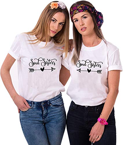 Best Friends BFF Beste Freunde T-Shirt für Zwei Mädchen Damen Tshirt (Weiß Soulsisters Links XS) von Youth Designz