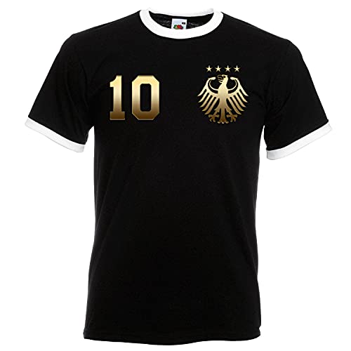 Herren T-Shirt Trikot Deutschland mit Wunschname + Nummer - Gold-Schwarz M von Youth Designz