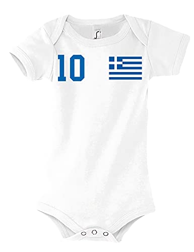 Kinder Baby Strampler Shirt Griechenland mit Wunschname + Nummer - Weis 6-12 Monate von Youth Designz