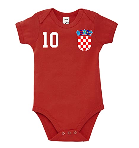 Kinder Baby Strampler Shirt Kroatien mit Wunschname + Nummer - Rot 18-24 Monate von Youth Designz