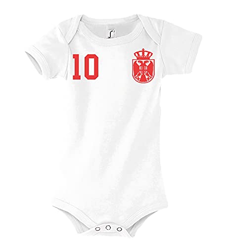 Kinder Baby Strampler Shirt Serbia Serbien mit Wunschname + Nummer - Weiß 6-12 Monate von Youth Designz