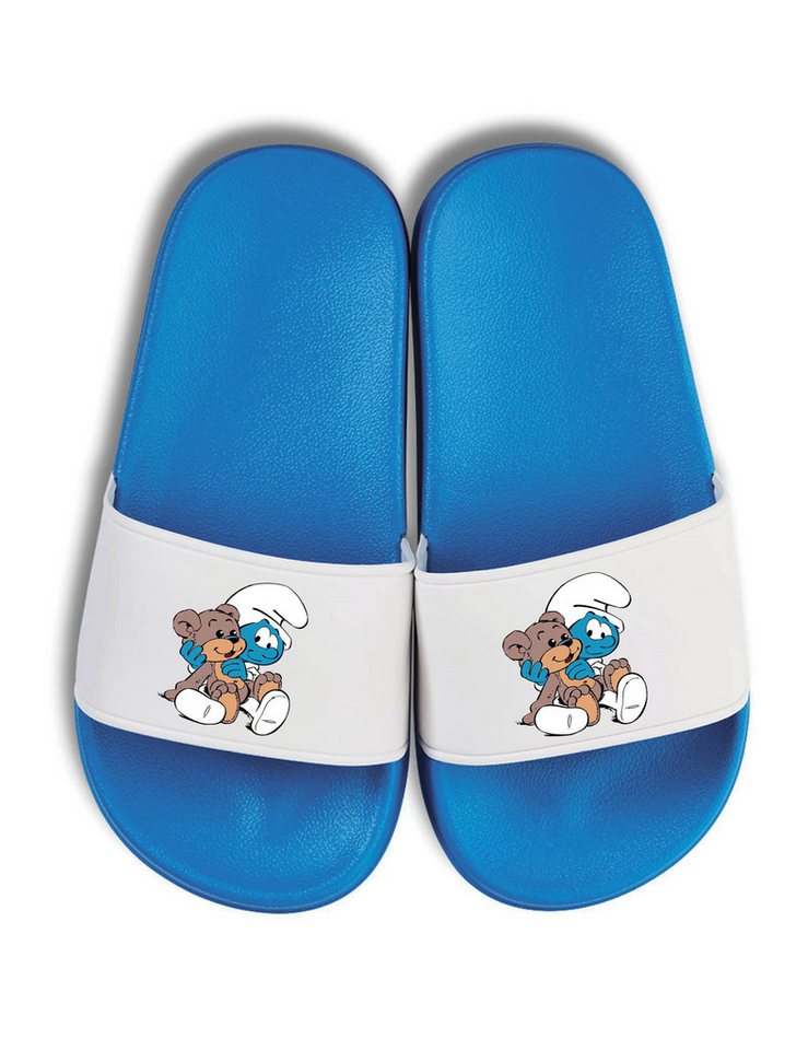 Youth Designz Baby Schlumpf Kinder Badelatschen Flip Flops Badeschuh mit witzigen Aufdruck für Kids von Youth Designz