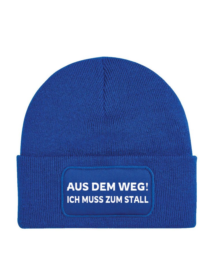 Youth Designz Beanie Aus dem Weg! Ich muss zum Stall Beanie Mütze Strickmütze Wintermütze mit trendigem Motiv von Youth Designz