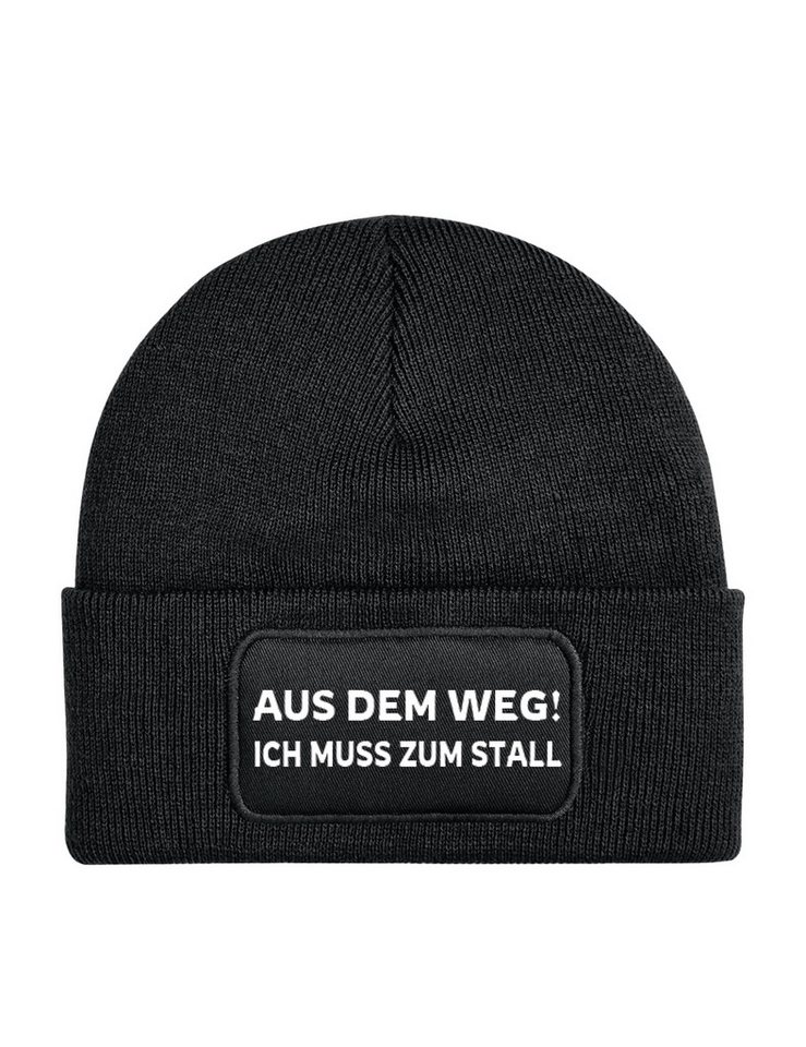 Youth Designz Beanie Aus dem Weg! Ich muss zum Stall Beanie Mütze Strickmütze Wintermütze mit trendigem Motiv von Youth Designz