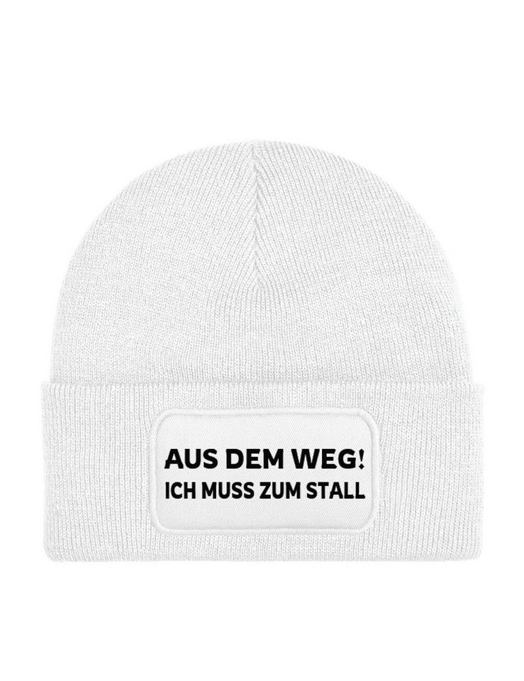 Youth Designz Beanie Aus dem Weg! Ich muss zum Stall Beanie Mütze Strickmütze Wintermütze mit trendigem Motiv von Youth Designz