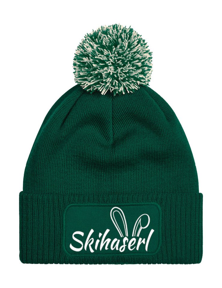 Youth Designz Beanie Damen Strick Bommel Beanie Mütze mit Skihaserl Aufdruck Geschenk mit lustigen Logo für Frauen von Youth Designz