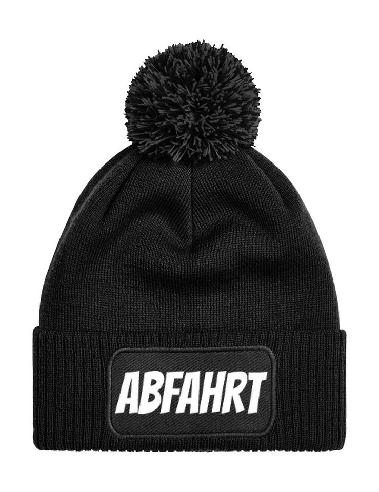 Youth Designz Beanie Unisex Strick Bommel Beanie Mütze mit Abfahrt Aufdruck Print Geschenk mit lustigen Logo für Damen und Herren von Youth Designz