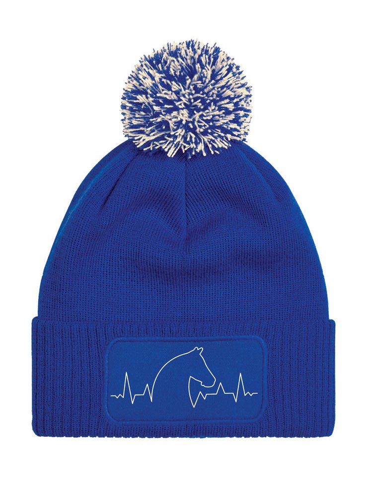 Youth Designz Beanie Unisex Strick Bommel Beanie Mütze mit Heartbeat Pferd Aufdruck mit trendigen Logo für Damen und Herren von Youth Designz