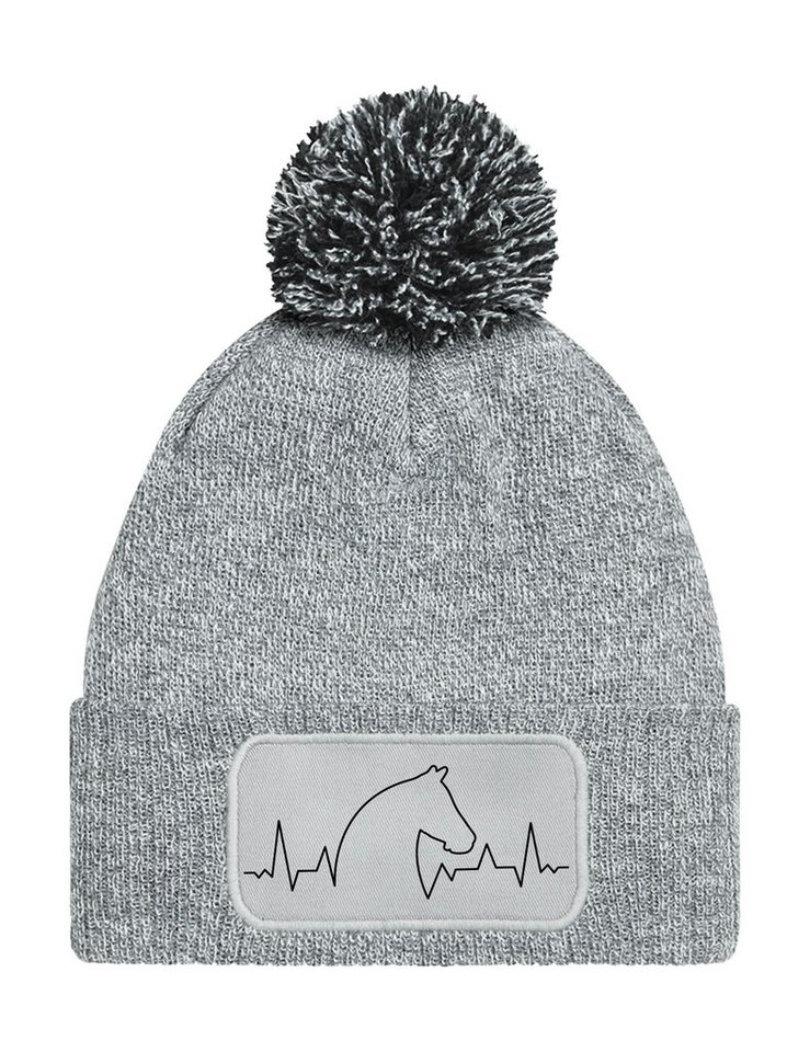 Youth Designz Beanie Unisex Strick Bommel Beanie Mütze mit Heartbeat Pferd Aufdruck mit trendigen Logo für Damen und Herren von Youth Designz