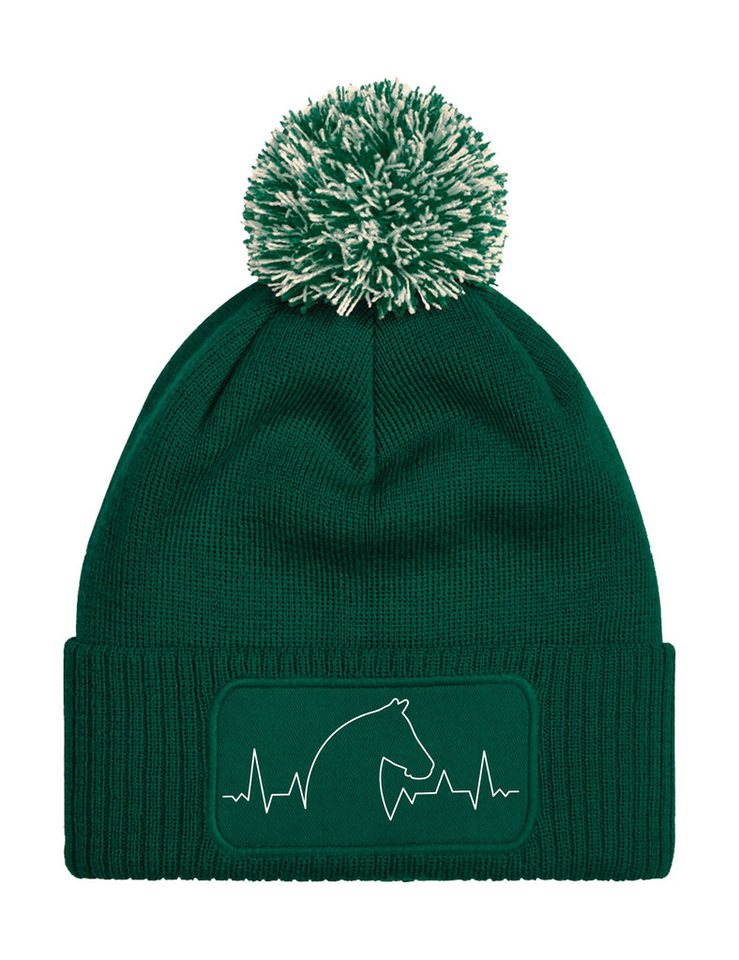 Youth Designz Beanie Unisex Strick Bommel Beanie Mütze mit Heartbeat Pferd Aufdruck mit trendigen Logo für Damen und Herren von Youth Designz