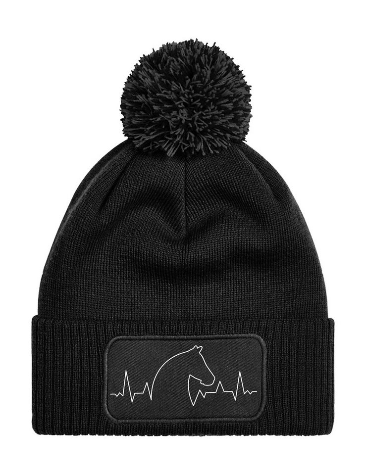 Youth Designz Beanie Unisex Strick Bommel Beanie Mütze mit Heartbeat Pferd Aufdruck mit trendigen Logo für Damen und Herren von Youth Designz