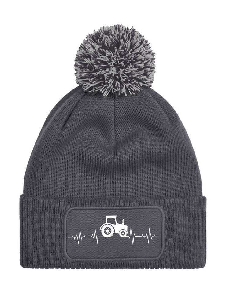Youth Designz Beanie Unisex Strick Bommel Beanie Mütze mit Heartbeat Traktor Aufdruck mit lustigen Motiv für Männer und Frauen von Youth Designz