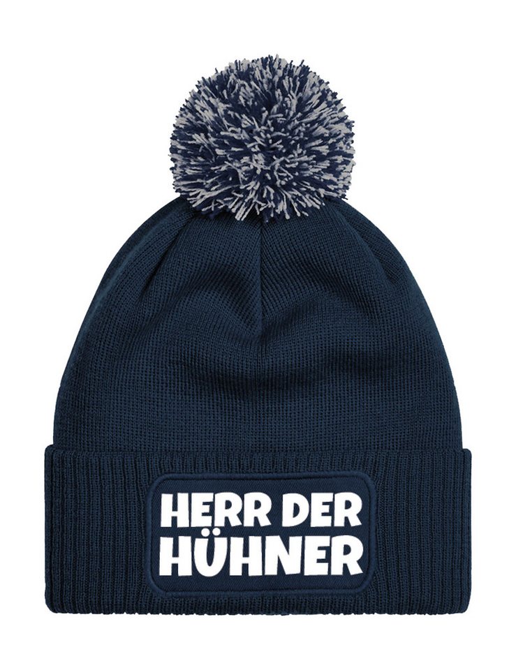 Youth Designz Beanie Unisex Strick Bommel Beanie Mütze mit Herr der Hühner Aufdruck mit lustigen Logo für Damen und Herren von Youth Designz