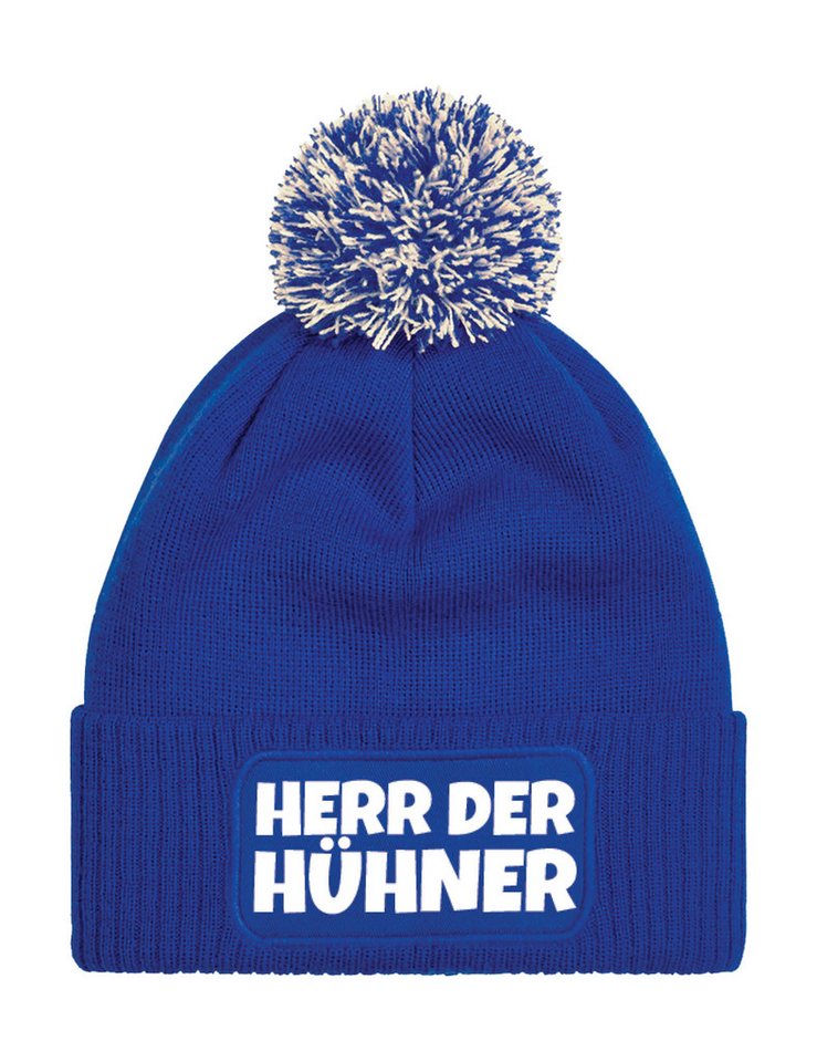 Youth Designz Beanie Unisex Strick Bommel Beanie Mütze mit Herr der Hühner Aufdruck mit lustigen Logo für Damen und Herren von Youth Designz