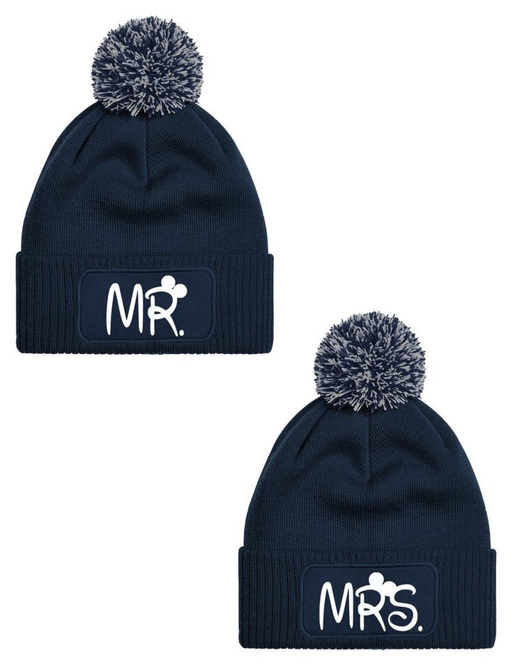 Youth Designz Beanie Unisex Strick Bommel Beanie Mütze mit MR & MRS Aufdruck mit lustigen Motiv für Männer und Frauen von Youth Designz