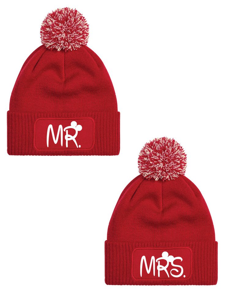 Youth Designz Beanie Unisex Strick Bommel Beanie Mütze mit MR & MRS Aufdruck mit lustigen Motiv für Männer und Frauen von Youth Designz