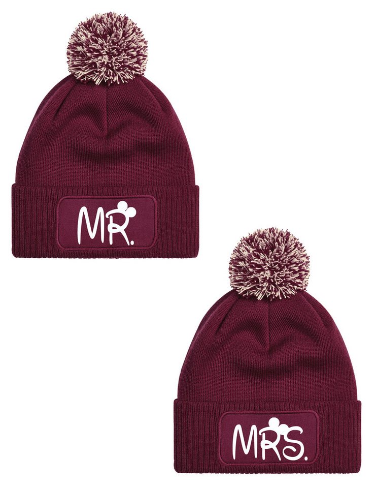 Youth Designz Beanie Unisex Strick Bommel Beanie Mütze mit MR & MRS Aufdruck mit lustigen Motiv für Männer und Frauen von Youth Designz