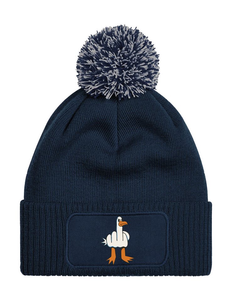 Youth Designz Beanie Unisex Strick Bommel Beanie Mütze mit Möwe Finger Aufdruck mit lustigen Print für Männer und Frauen von Youth Designz
