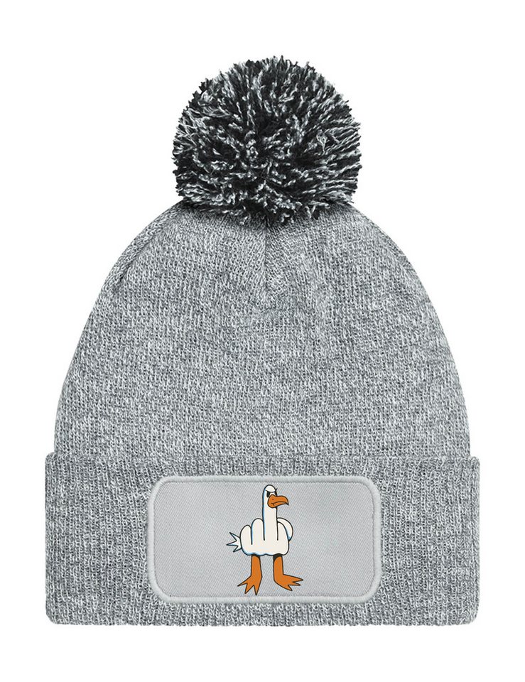 Youth Designz Beanie Unisex Strick Bommel Beanie Mütze mit Möwe Finger Aufdruck mit lustigen Print für Männer und Frauen von Youth Designz