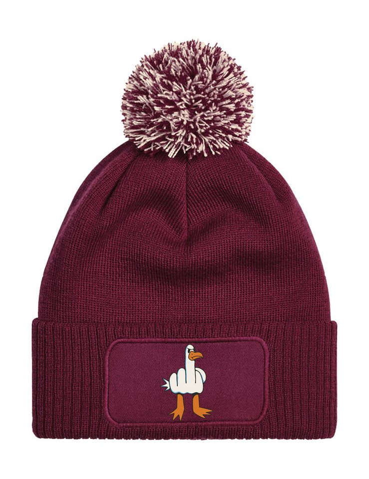 Youth Designz Beanie Unisex Strick Bommel Beanie Mütze mit Möwe Finger Aufdruck mit lustigen Print für Männer und Frauen von Youth Designz